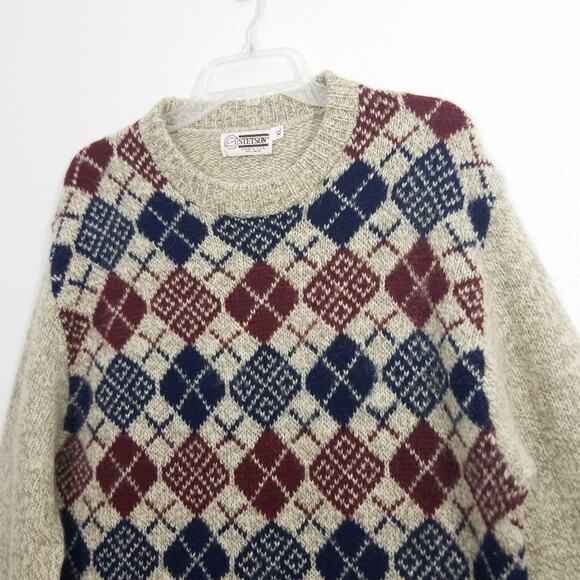Vintage 70s Stetson argyle wool blend sweater XL - Picture 3 of 9